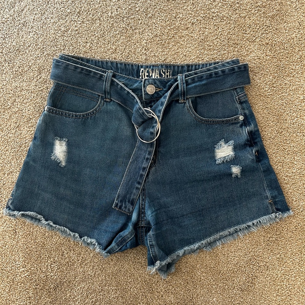 Rewash Blue Distressed Jean Shorts with Belt